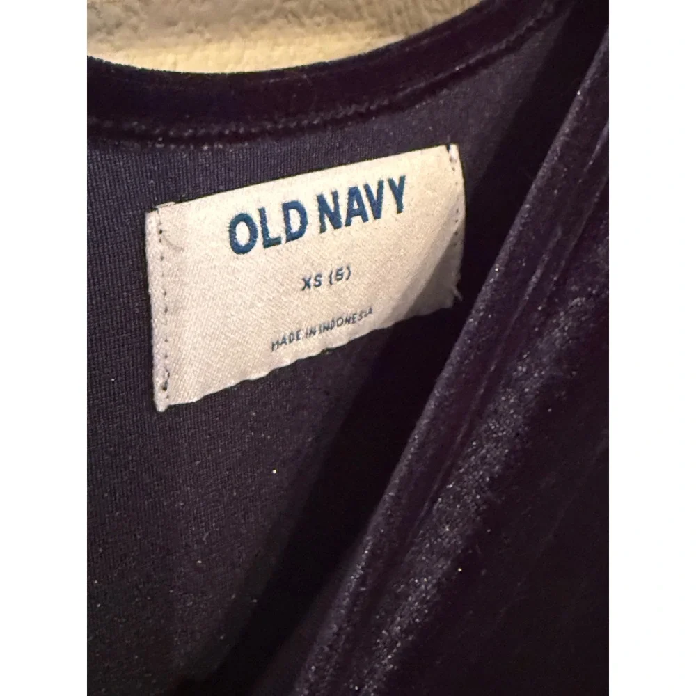 Old Navy Velvet Dress Kids XS 5 Navy Blue Excellent Long Sleeve Holiday Party